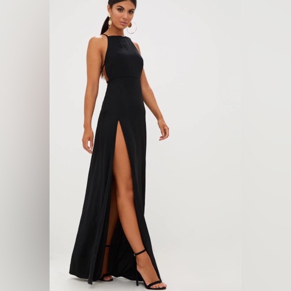 Pretty Little Thing Black Strappy Back Detail Chiffon Maxi Dress - Picture 2 of 8